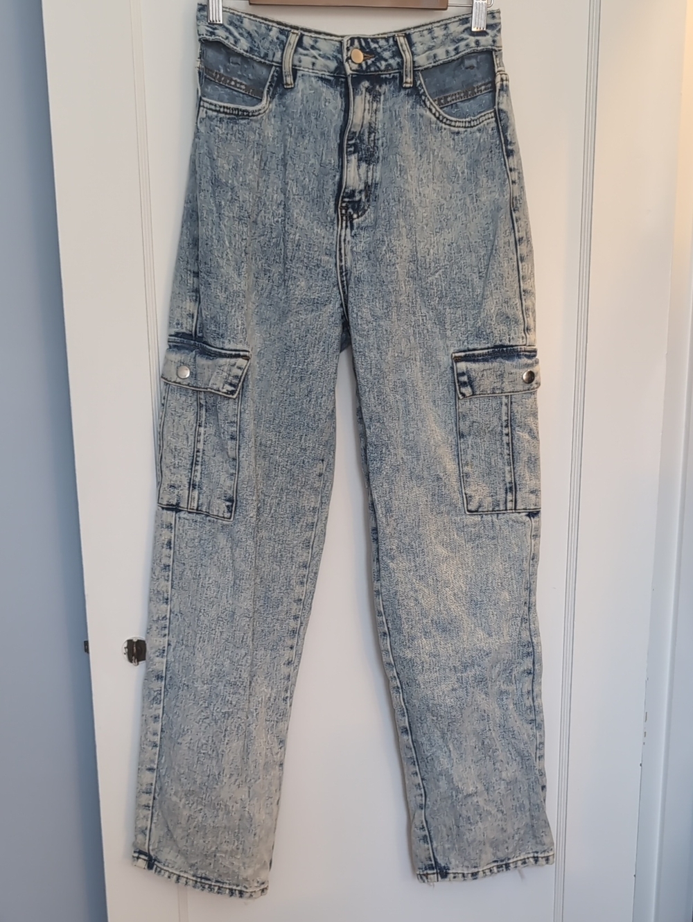 Light Acid-Wash Cargo Jeans
